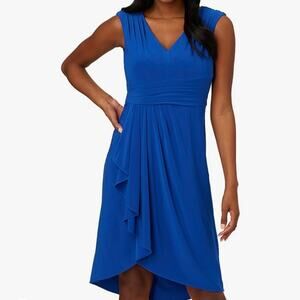 Adrianna Pappell Royal Blue Sheath Dress with Zipper Side Ruched Cocktail Size 2